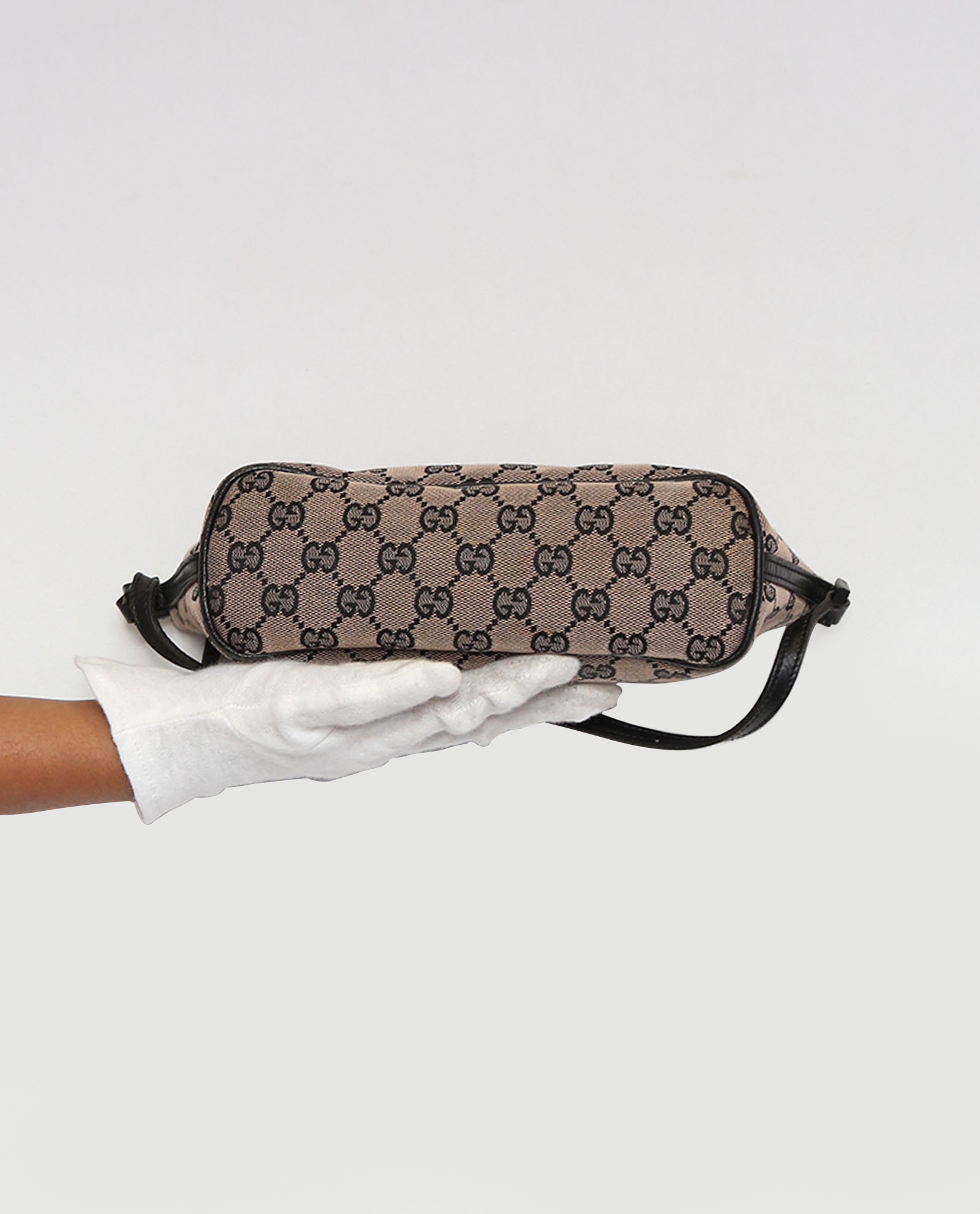 Boat Pochette, &pound;60, Handbags, Beige/Black, Canvas/Leather, Bottom view